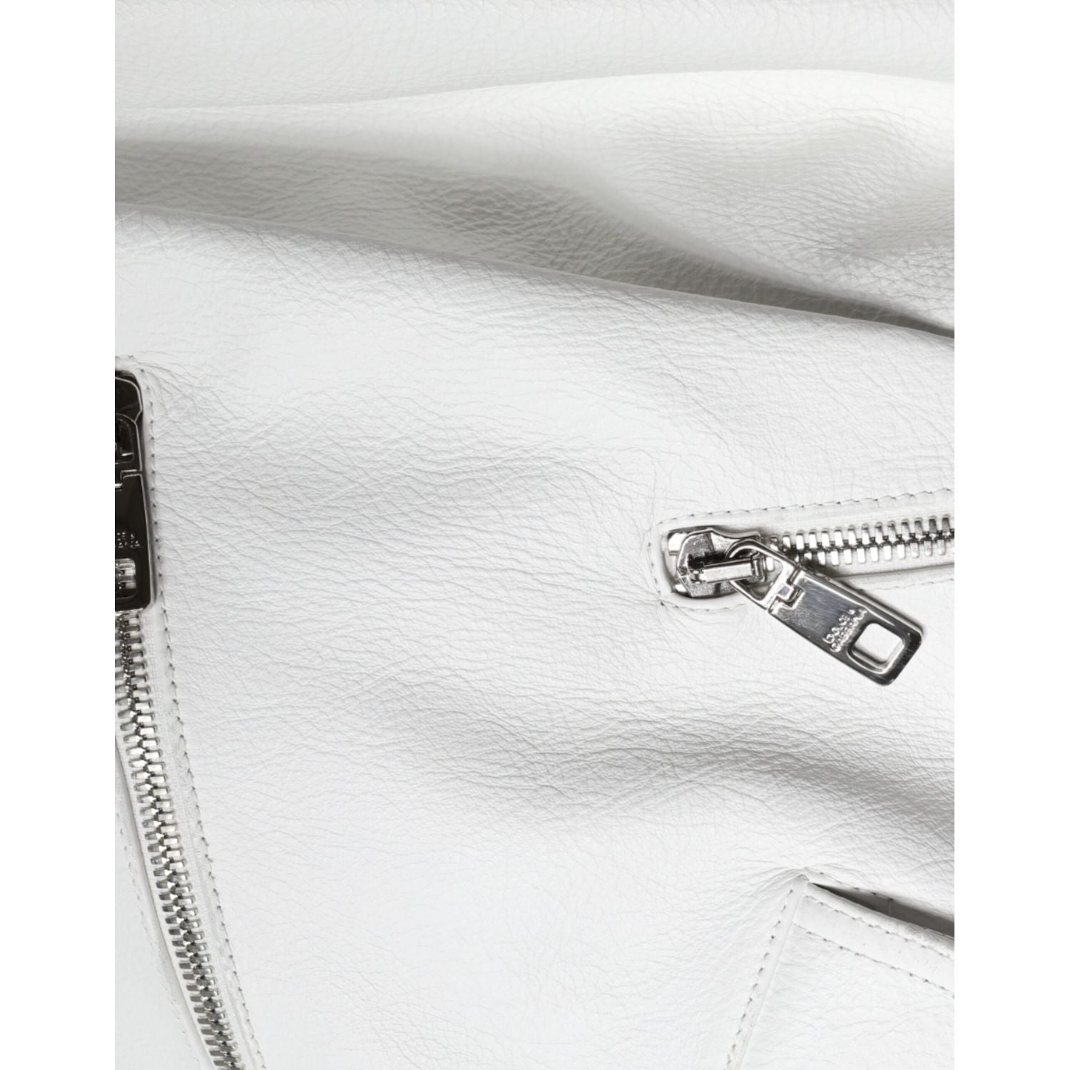 Dolce & Gabbana White Lambskin Leather Biker Coat Jacket