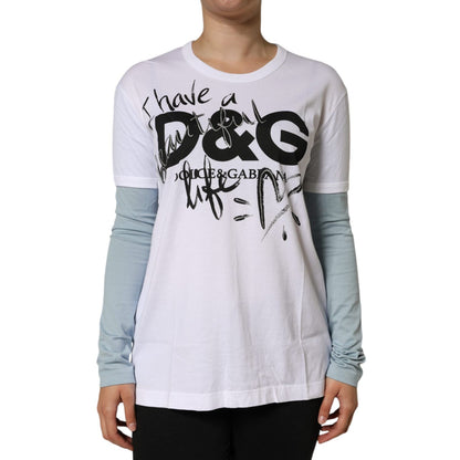 Dolce & Gabbana White Cotton Logo Print Round Neck T-shirt