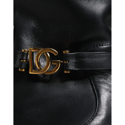 Dolce & Gabbana Black Leather Logo Mid Calf Boots Shoes