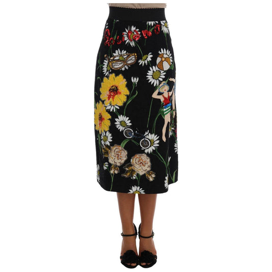 Dolce & Gabbana Black Embellished Daisy Brocade Skirt SKI1065-6