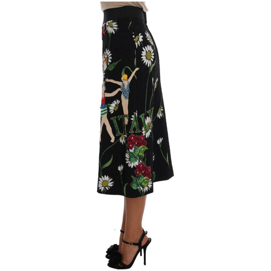 Dolce & Gabbana Black Embellished Daisy Brocade Skirt SKI1065-6