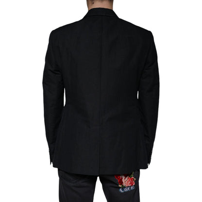 Dolce & Gabbana Black Linen Double Breasted Dress Blazer