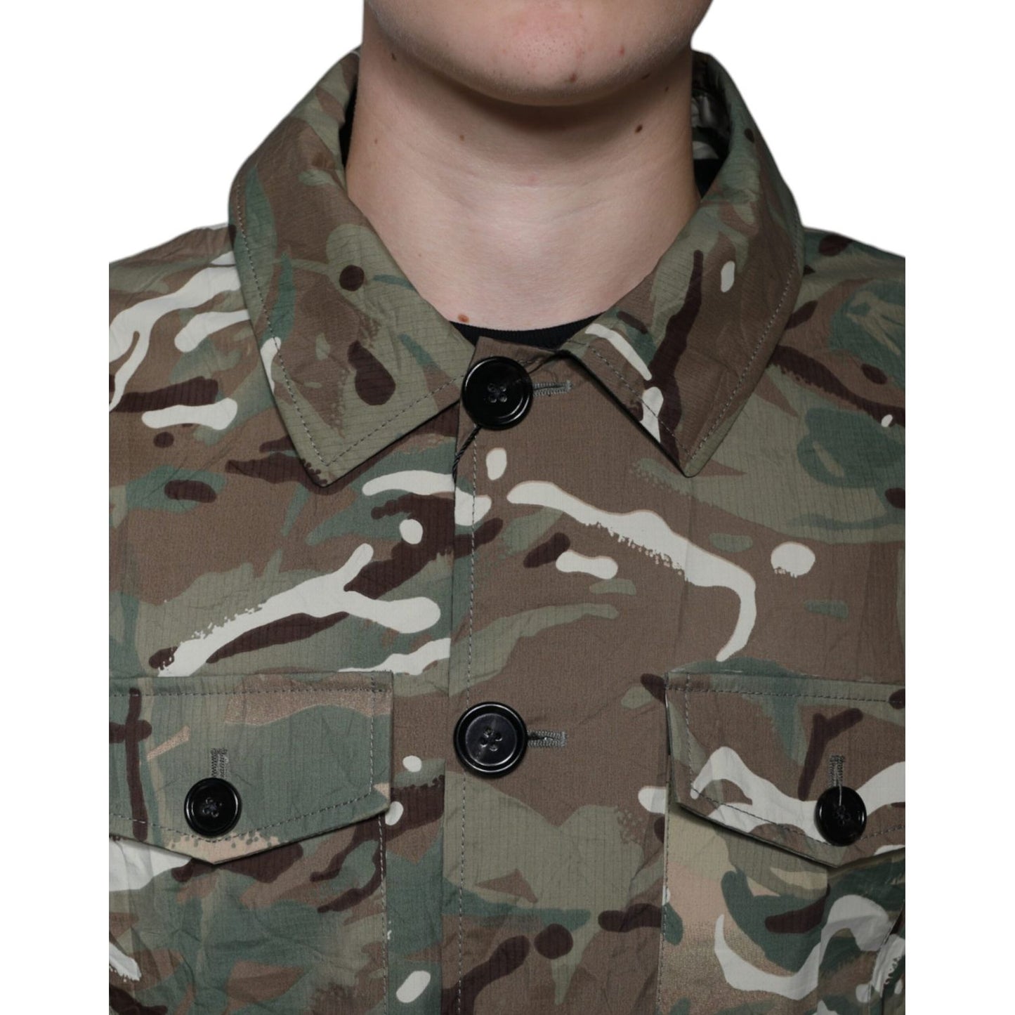 Dolce & Gabbana Multicolor Camouflage Collared Coat Jacket