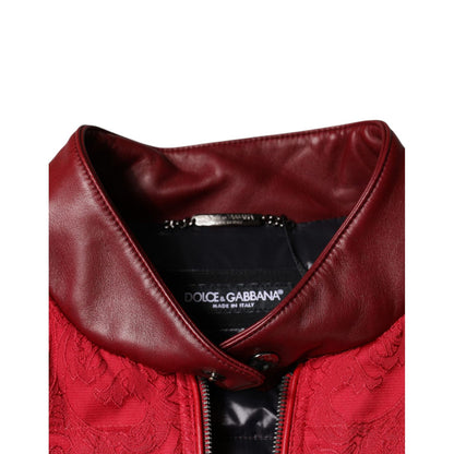 Dolce & Gabbana Red Quilted Bomber Gold Crown Logo Jacket