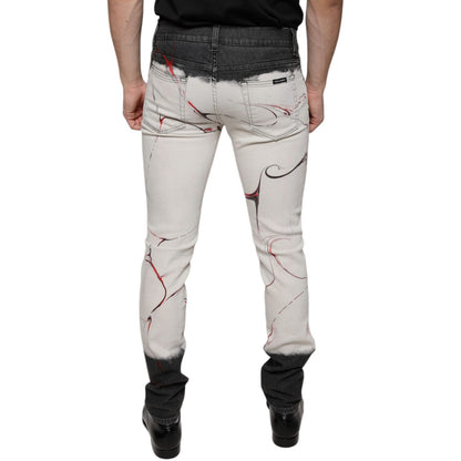 Dolce & Gabbana Black White Printed Skinny Men Denim Jeans