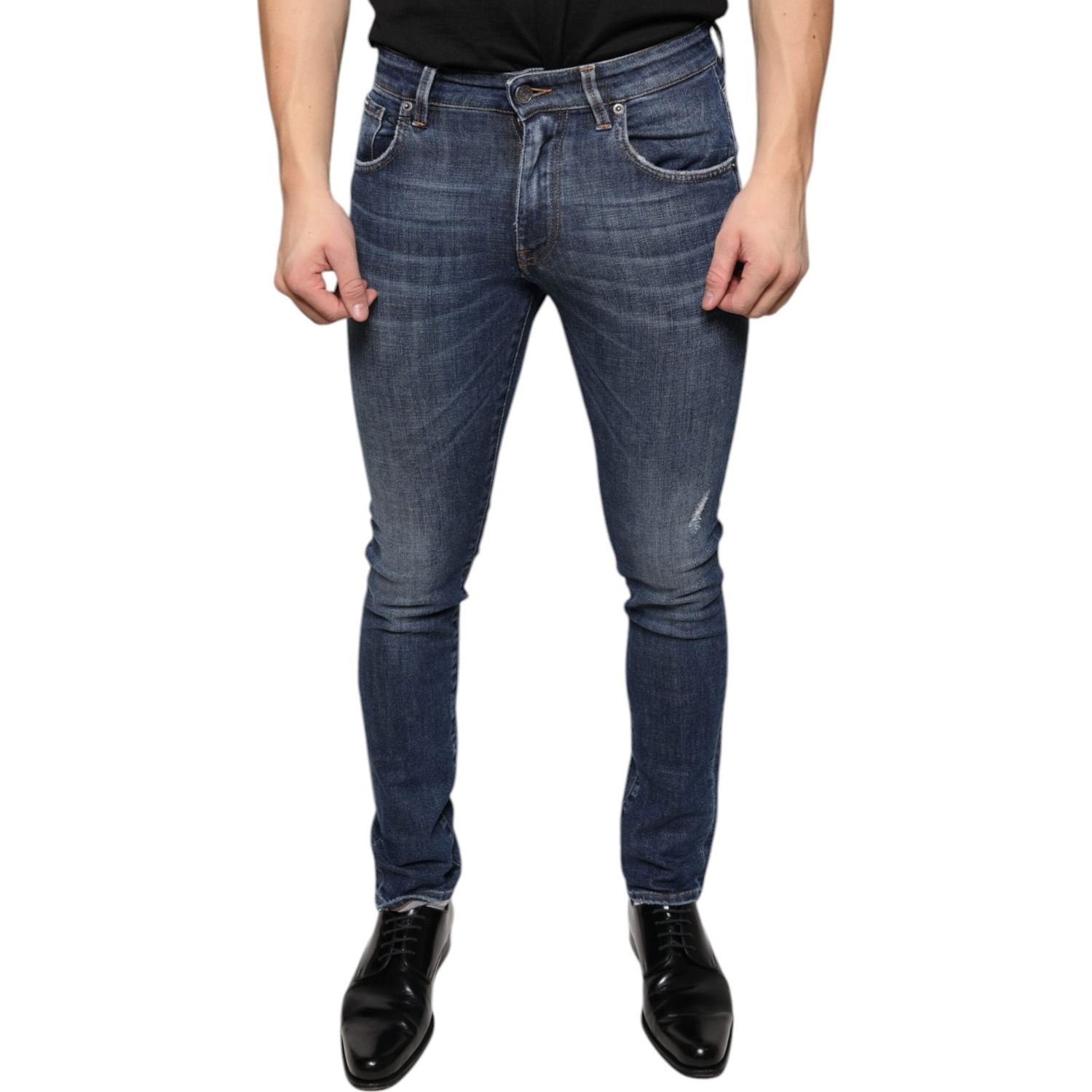 Dolce & Gabbana Dark Blue Washed Cotton Skinny Denim Jeans
