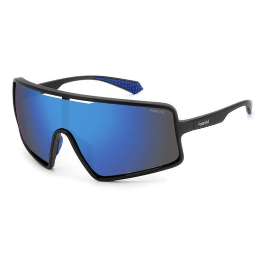 Polaroid blue resin sunglasses, UV polarized, model PLD7045SFLLJ9. Lens/bridge/temple size: 99/17/130 mm.