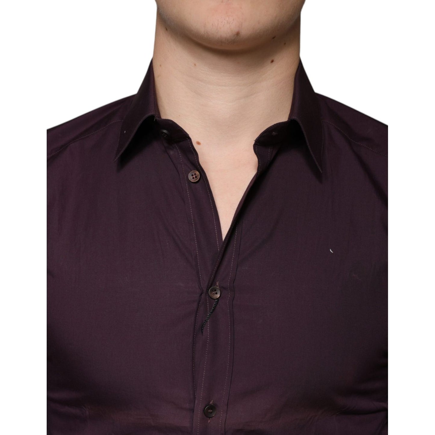 Dolce & Gabbana Dark Violet Cotton Dress GOLD Men Formal Shirt