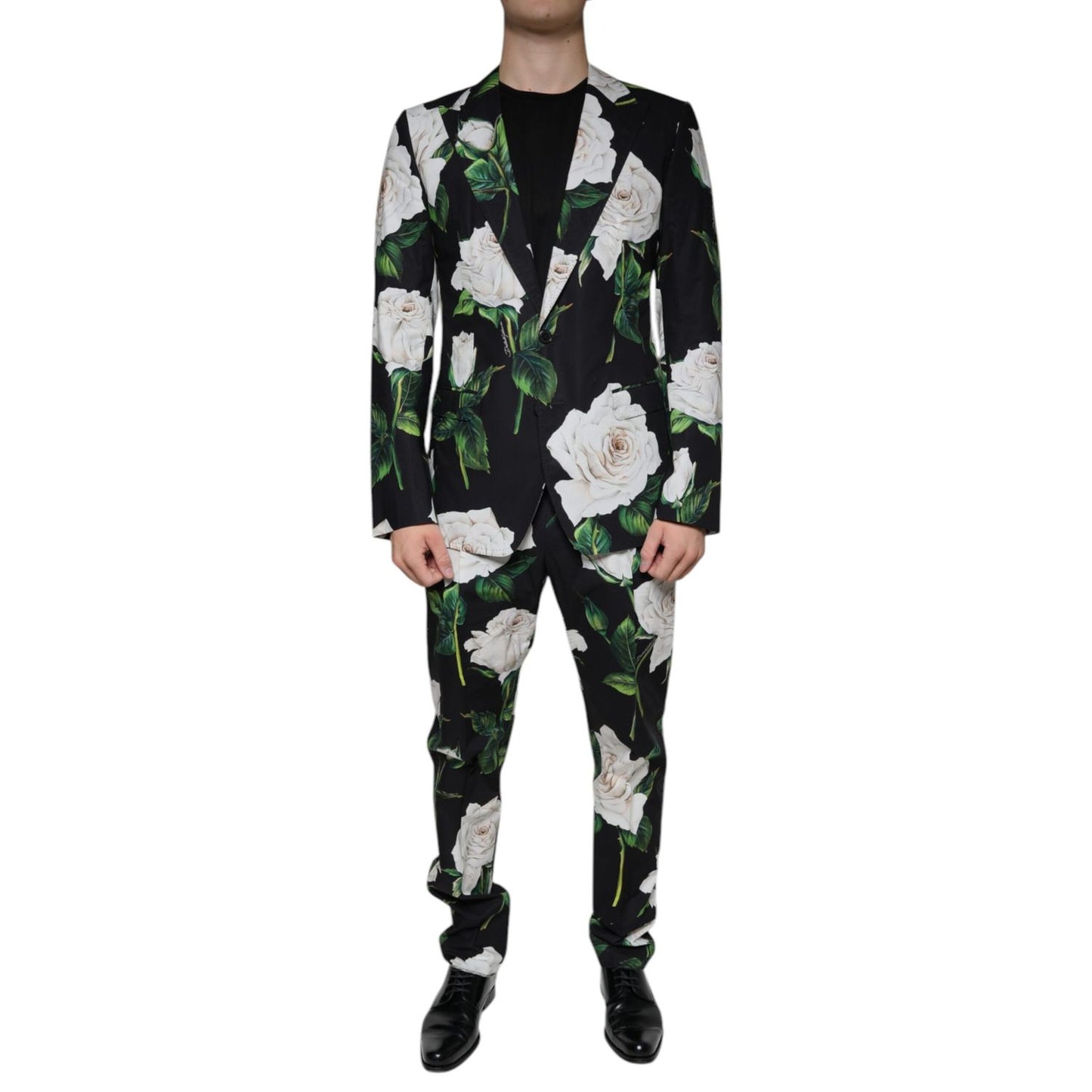 Dolce & Gabbana Black Rose Cotton Men Formal 2 Piece Suit