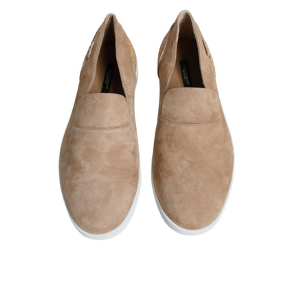 Dolce & Gabbana Beige Suede Caiman Loafers Slippers Shoes