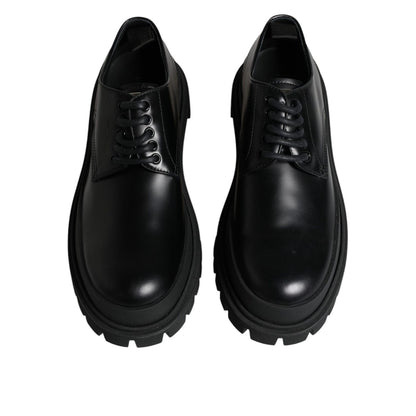 Dolce & Gabbana Black Leather Lace Up Trekking Dress Shoes