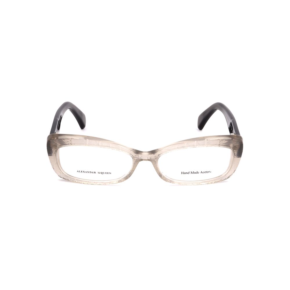 Alexander McQueen Bicolor Acetate Frames in beige and gray, stylish women's glasses with acetate material, size 52/15/140 mm.