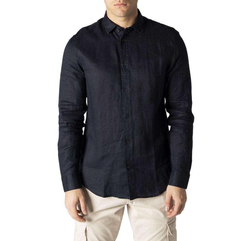 Armani Exchange Blue Linen Dress Shirt