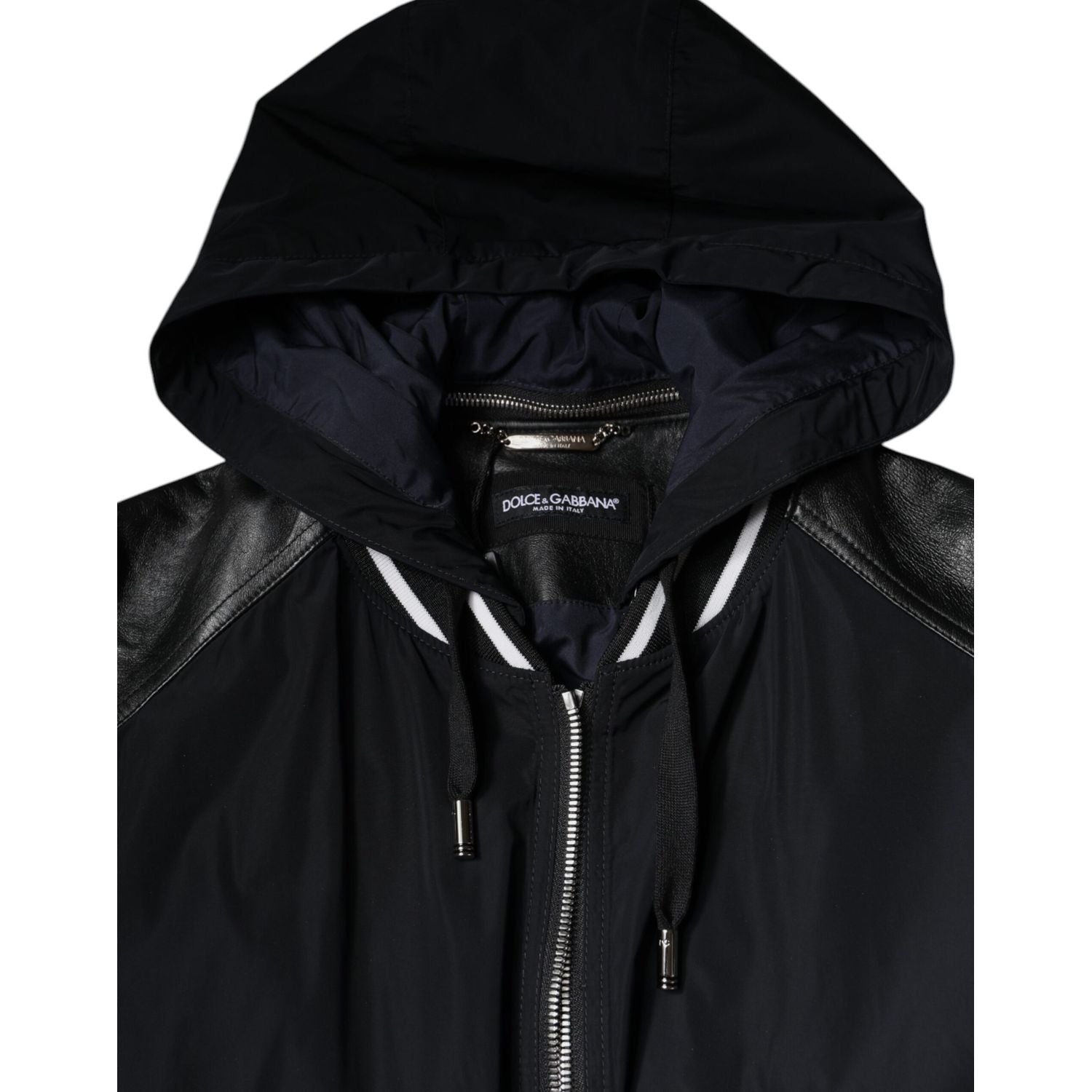 Dolce & Gabbana Black Hooded Full Zip Men Bomber Jacket