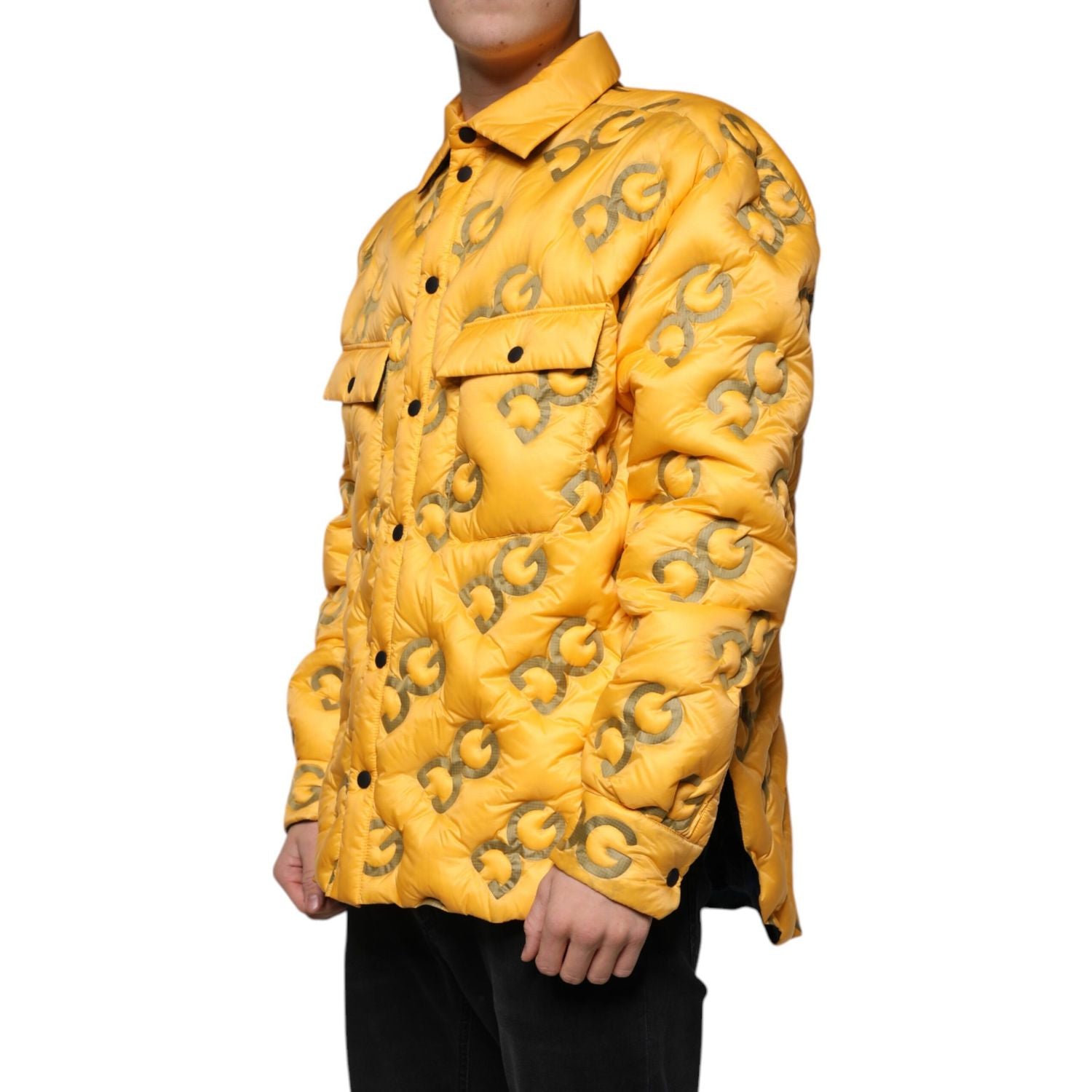 Dolce & Gabbana Yellow Logo Padded Buttoned Blouson Jacket