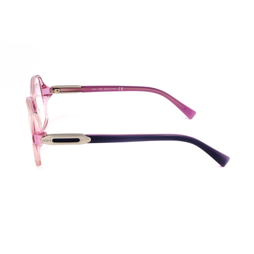 Side view of Tod's Multicolor Acetate Frames in pink showing lens, bridge, and temple measurements 55/16/135 mm.
