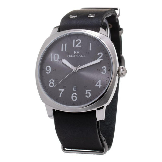 Folli Follie Black Leather Dress Watch