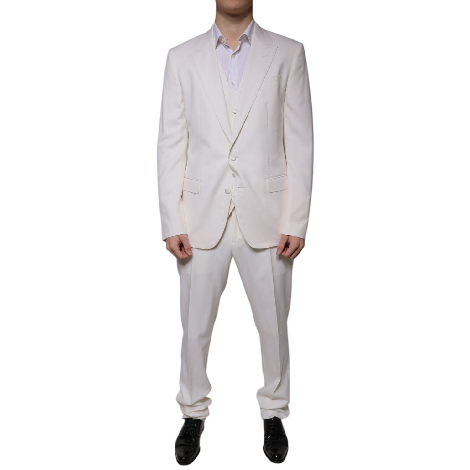 Dolce & Gabbana White Wool Silk 3 Piece SlimFit Formal Suit