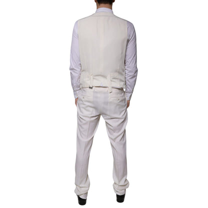 Dolce & Gabbana White Wool Silk 3 Piece SlimFit Formal Suit