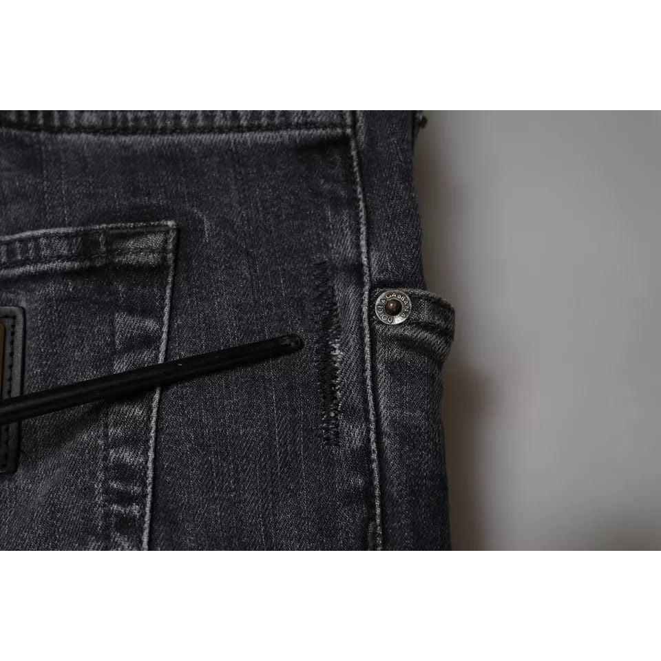 Dolce & Gabbana Dark Gray Tattered Cotton Skinny Denim Jeans