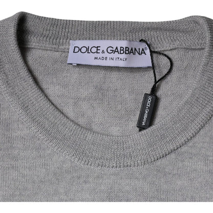 Dolce & Gabbana Light Gray Wool Crew Neck Pullover Sweater
