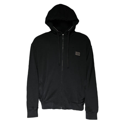 Dolce & Gabbana Black Logo Plaque Hooded Full Zip Sweater