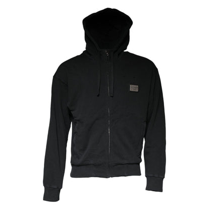 Dolce & Gabbana Black Logo Plaque Hooded Full Zip Sweater