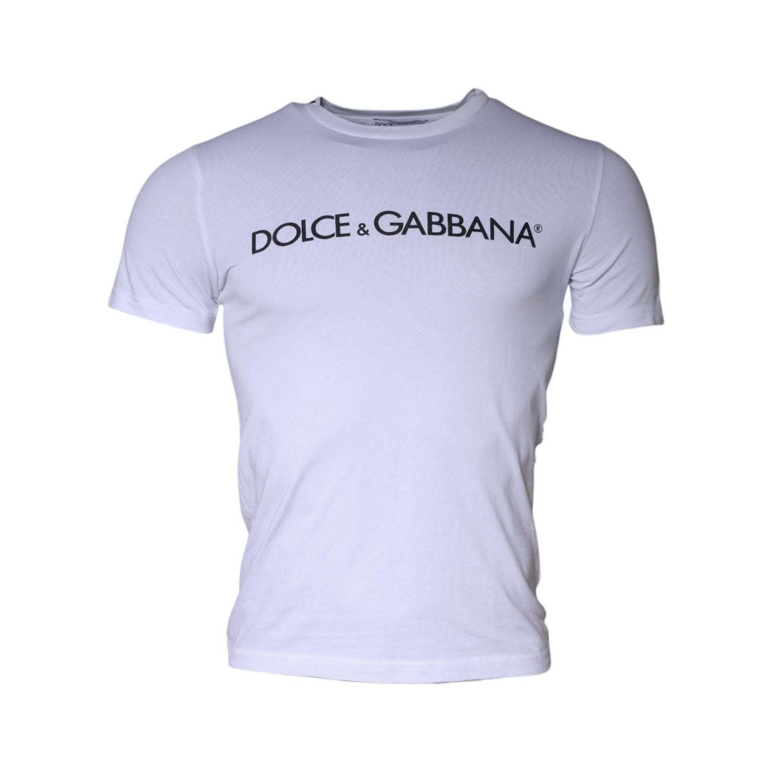 Dolce & Gabbana White Logo Print Cotton Crew Neck T-shirt