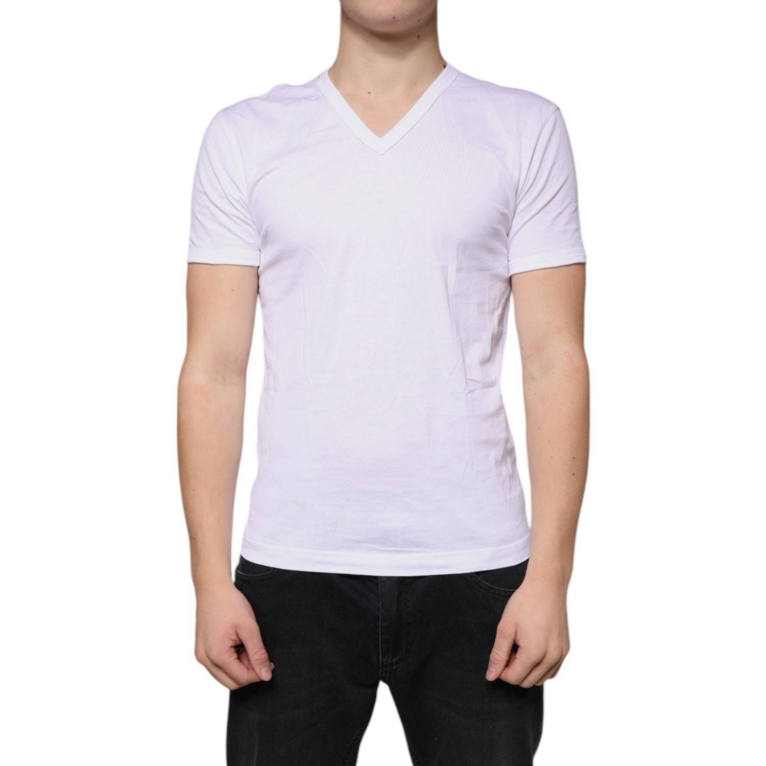 Dolce & Gabbana White Cotton V-neck Short Sleeves T-shirt