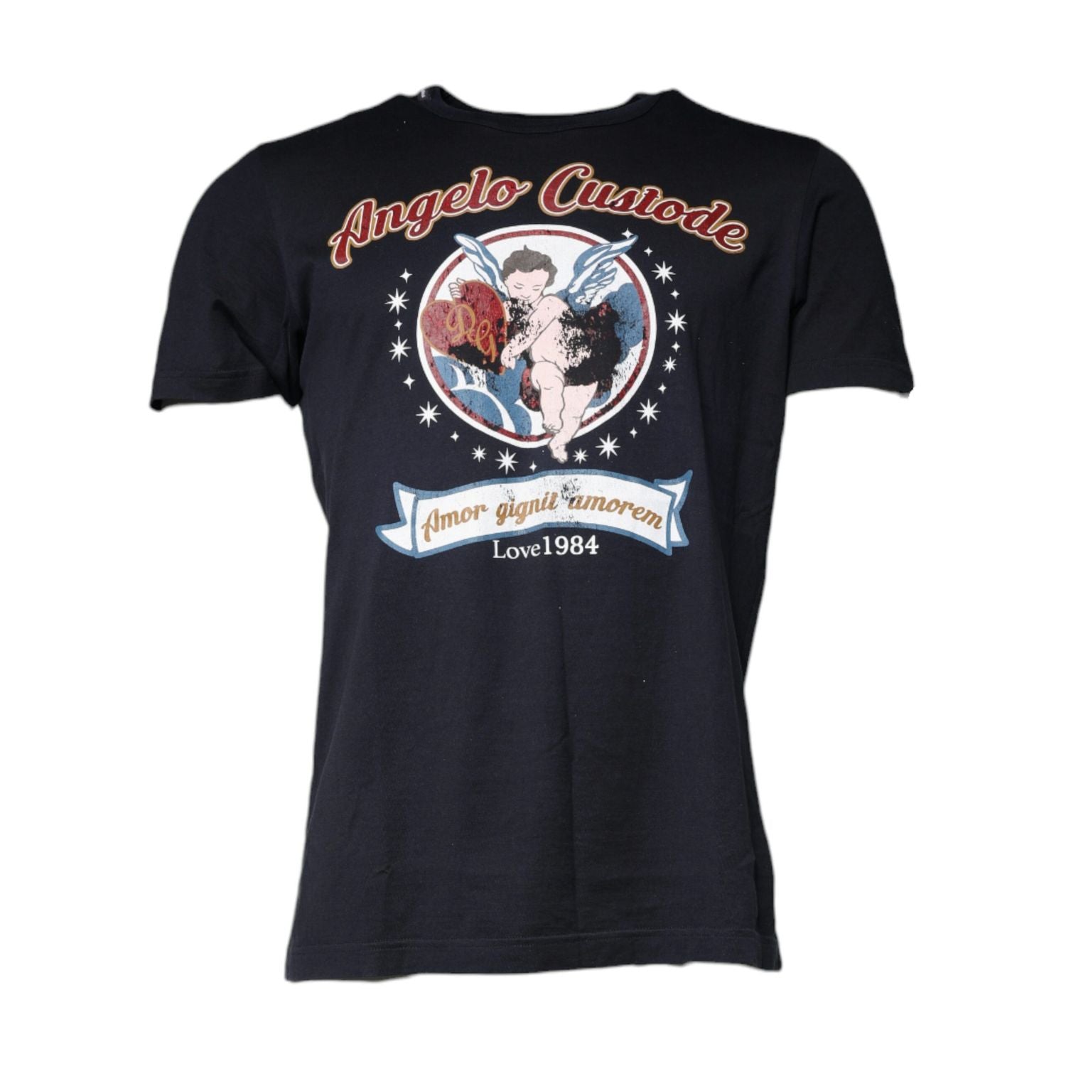 Dolce & Gabbana Black Graphic Print Cotton Crew Neck T-shirt