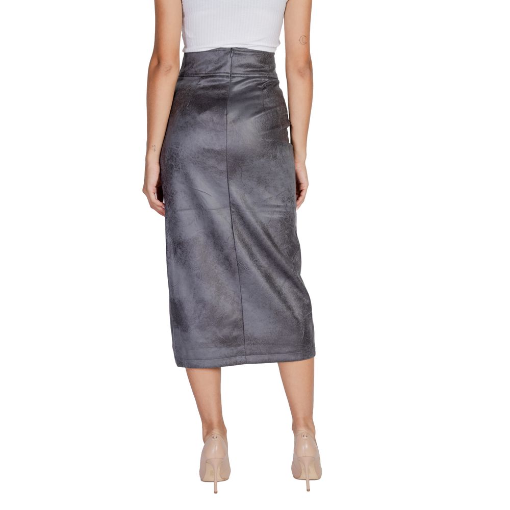 Only Gray Artificial Leather Long Skirt