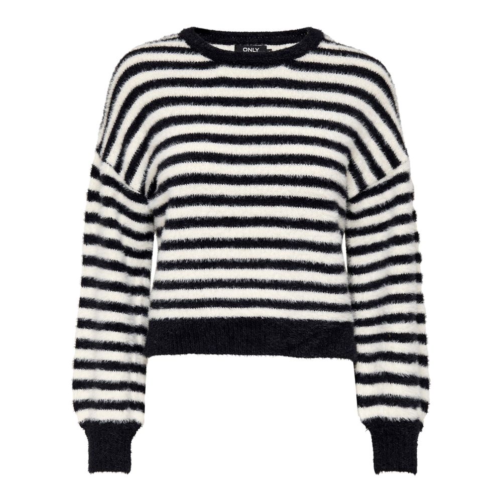 Only Black And White Marabou Sweatshirt with striped design, soft and versatile for women's fashion.