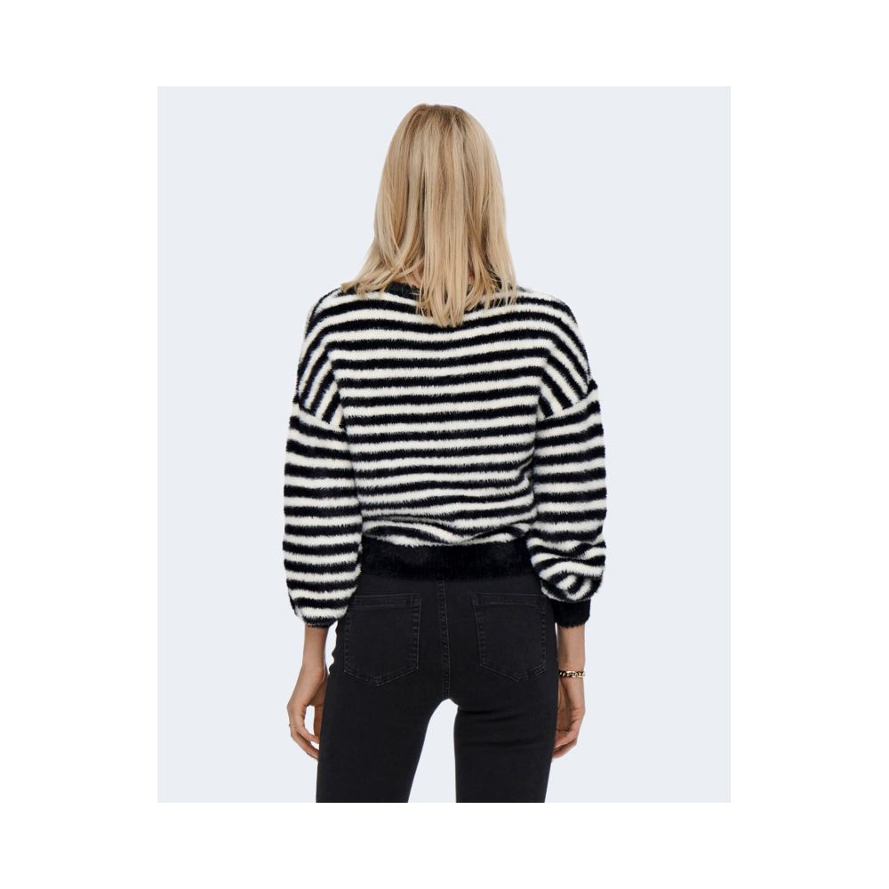 Rear view of Only Black And White Marabou Sweatshirt featuring stripes and a casual fit for women's fashion.