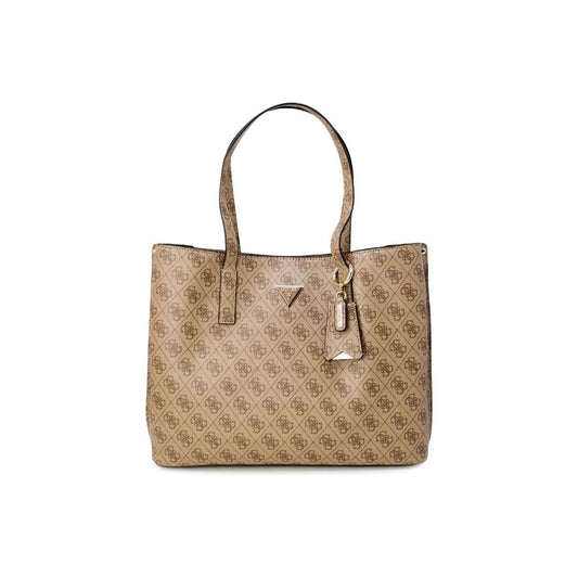 Guess beige polyethylene women's handbag from Autumn/Winter collection, featuring a stylish pattern, ideal for fashion-forward outfits.