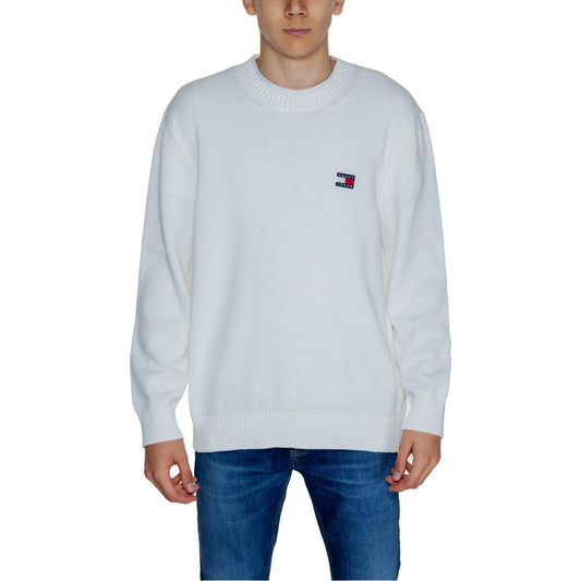 Men's white cotton Tommy Hilfiger sweater for autumn/winter collection, featuring logo design.