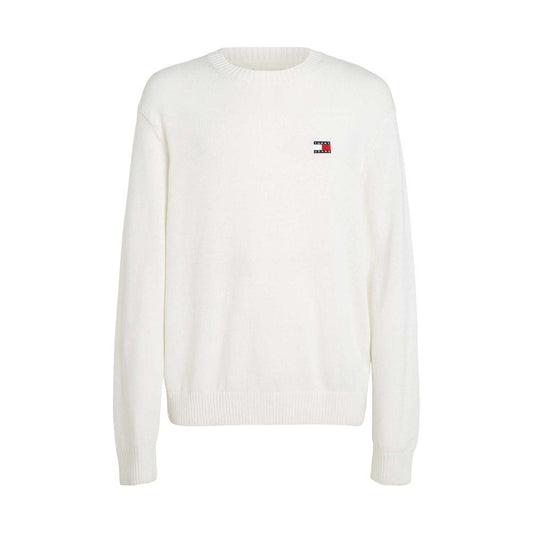 Tommy Hilfiger men's white recycled polyester sweater, fall/winter collection, featuring knitwear design with logo.
