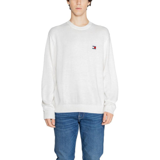 Tommy Hilfiger white recycled polyester sweater for men, fall/winter collection, featuring logo detail on chest.
