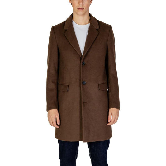 Antony Morato brown polyester jacket for men, fall/winter collection, front view showing long sleeves and buttons