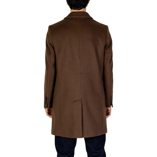 Back view of Antony Morato brown polyester jacket, part of men's fall/winter collection, made from 86% polyester and 14% viscose.