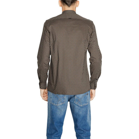 Back view of Antony Morato brown cotton shirt for men, part of the fall/winter collection, featuring a stylish design and 100% cotton material.