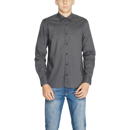 Antony Morato gray cotton shirt for men, ideal for fall and winter, featuring a stylish checkered pattern and comfortable fit.
