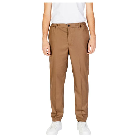 Hamaki-Ho Beige Polyester Men's Pants, Fall/Winter Collection, 69% Polyester, 29% Viscose, 2% Spandex, Front View