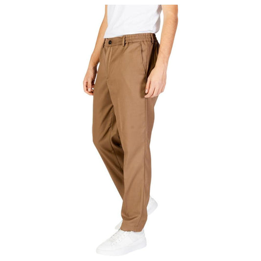 Men's Hamaki-Ho beige polyester pants for fall/winter collection, featuring a blend of polyester, viscose, and spandex.