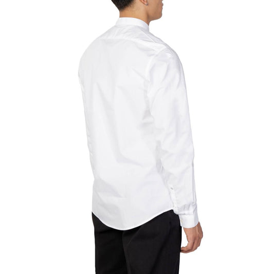 Back view of Antony Morato white cotton slim fit shirt for men, showcasing elegant design and long sleeves.