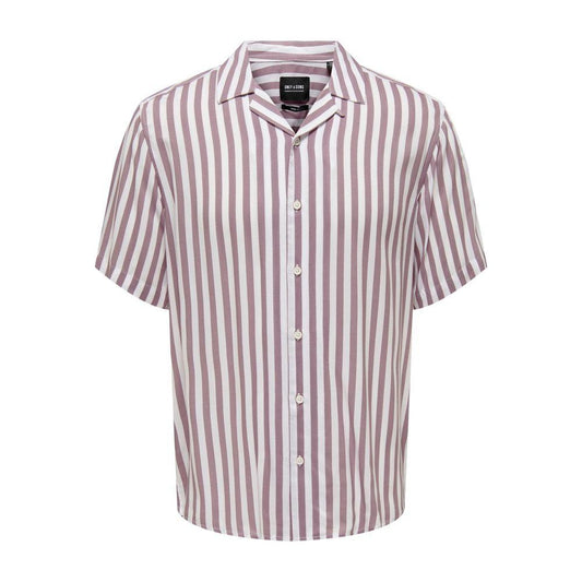 Only & Sons men's purple striped short-sleeve viscose shirt, perfect for spring/summer collection fashion.