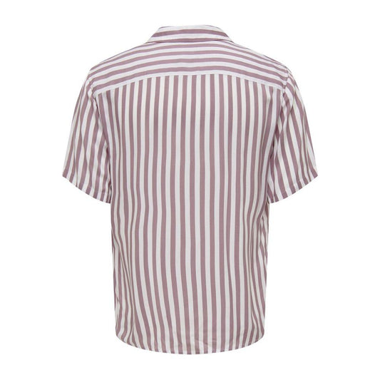 Men's Only & Sons purple striped short-sleeved viscose shirt, spring/summer collection, back view.