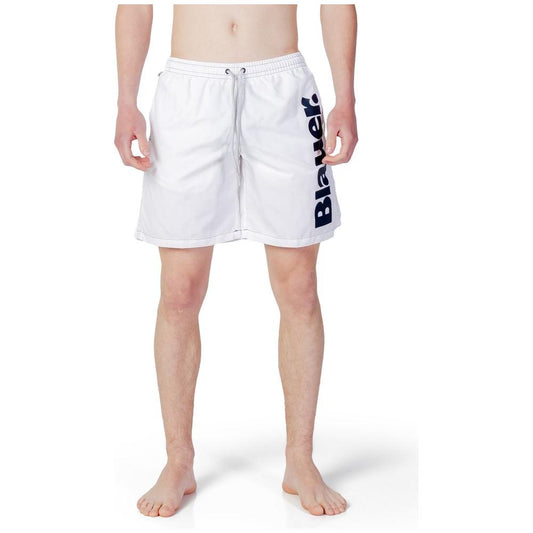 Blauer men's white polyester swimwear for spring/summer collection, featuring durable fabric and comfortable fit.