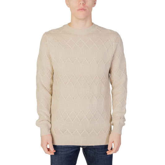 Men's beige Only & Sons sweater, featuring a diamond pattern, perfect for autumn/winter, made of 50% acrylic and 50% cotton.