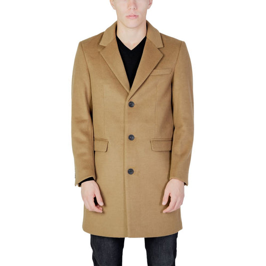 Antony Morato beige polyester men's coat for fall/winter collection, featuring button closure and long sleeves.