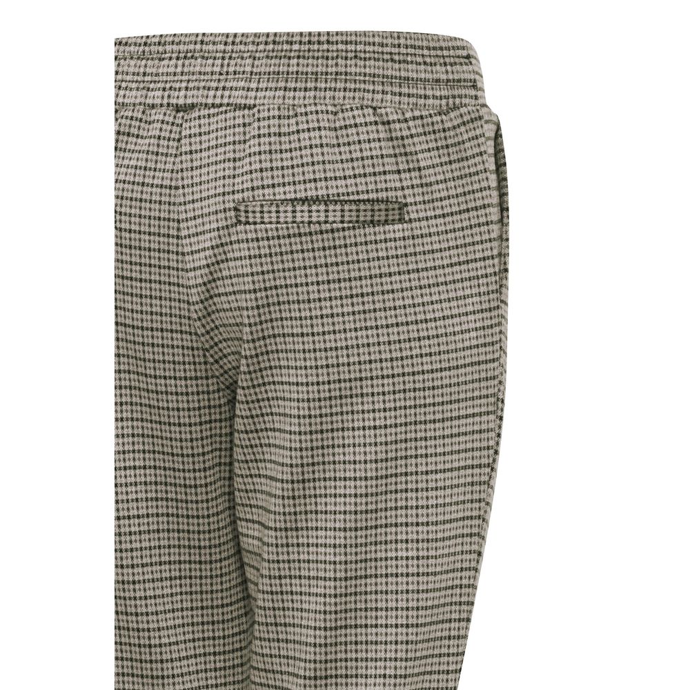 Back view of ICHI Beige Polyester Casual Pants featuring a checked pattern and flat waistband.